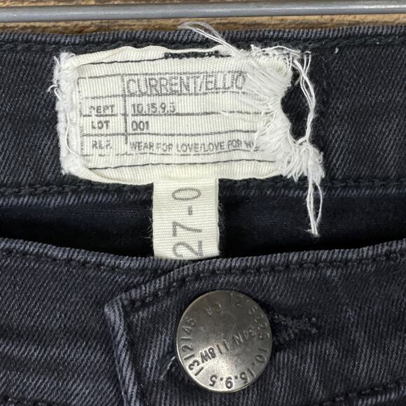 Current/Elliott The Stiletto Destroyed Skinny Jeans Jet Black Destroy Size 27 - Picture 3 of 10